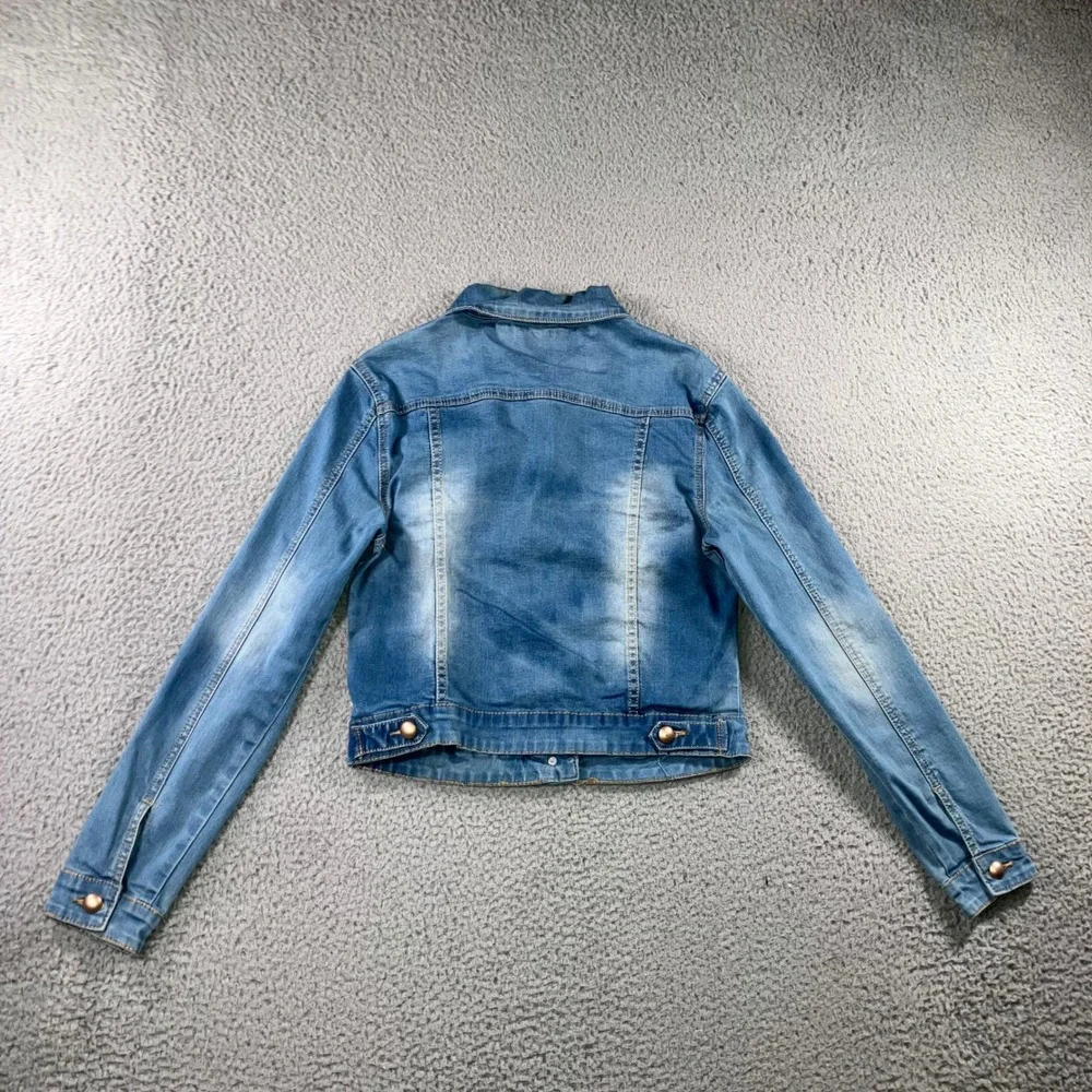 Embellished Beaded Denim Jacket Womens XL Blue Y2K indie Boho Chic Statement